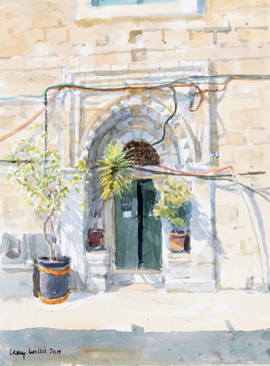 No bairro muçulmano, Jerusalém, 2019 (w - c no papel) de Lucy Willis