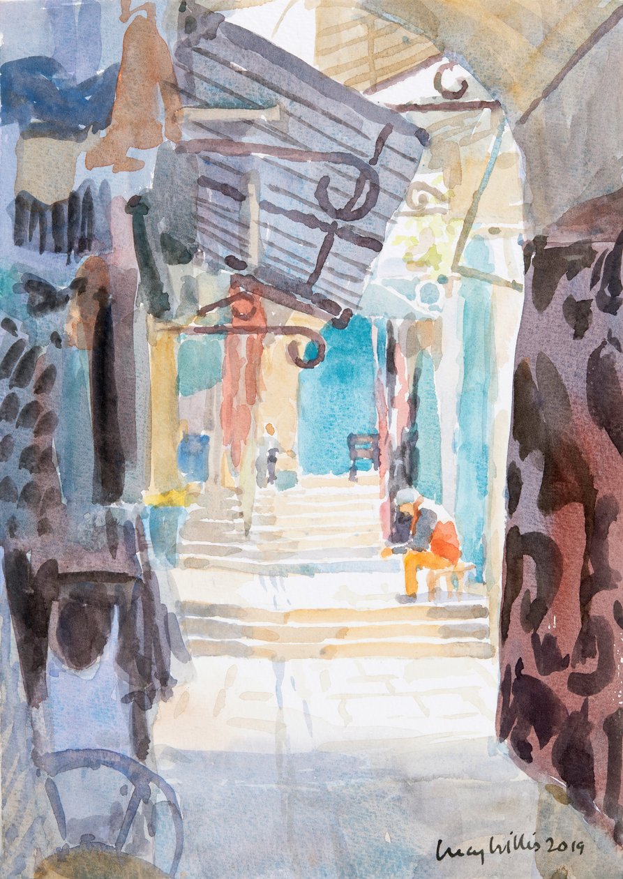 Market Steps, Old Jerusalem, 2019 (w - c no papel) de Lucy Willis