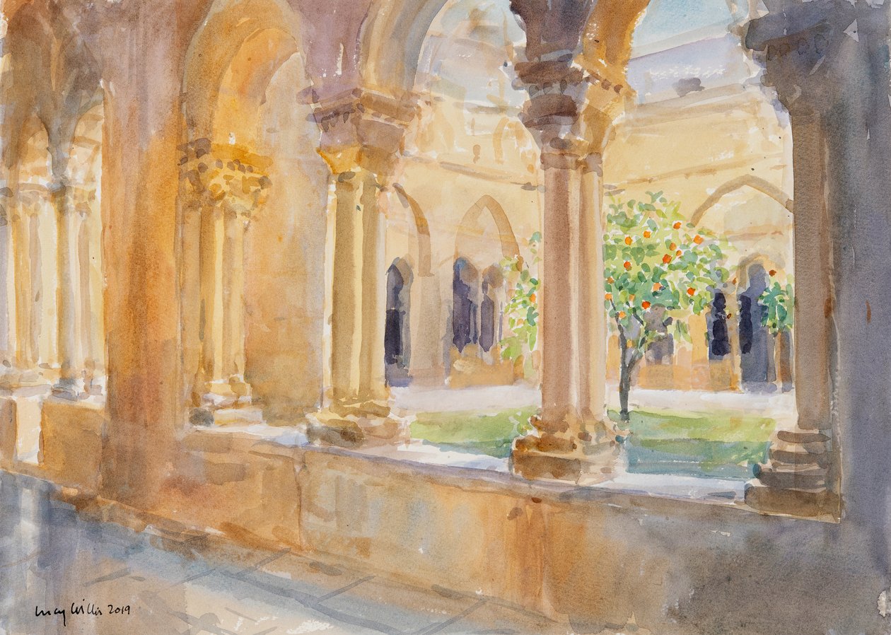 Claustro de Santa Catarina, Belém, Isreal, 2019 (w - c no papel) de Lucy Willis