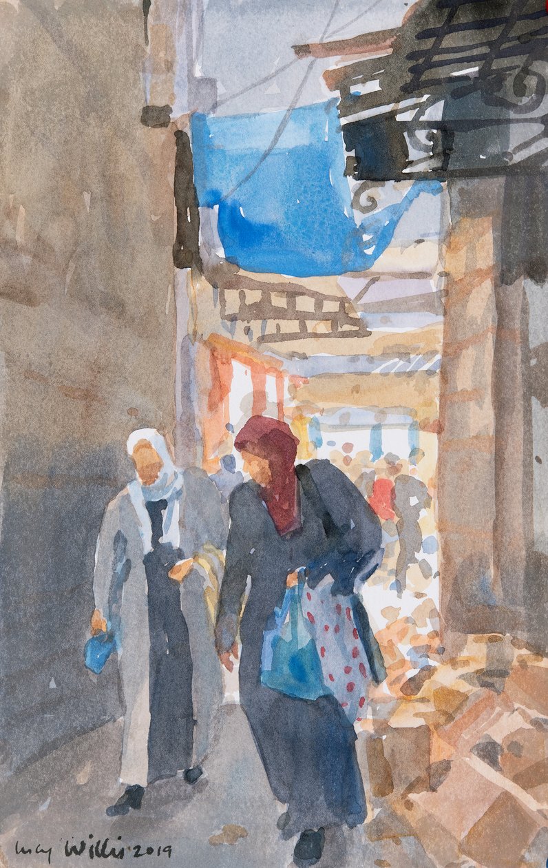 O Toldo Azul perto do Portão de Damasco, Jerusalém, 2019 (w - c no papel) de Lucy Willis