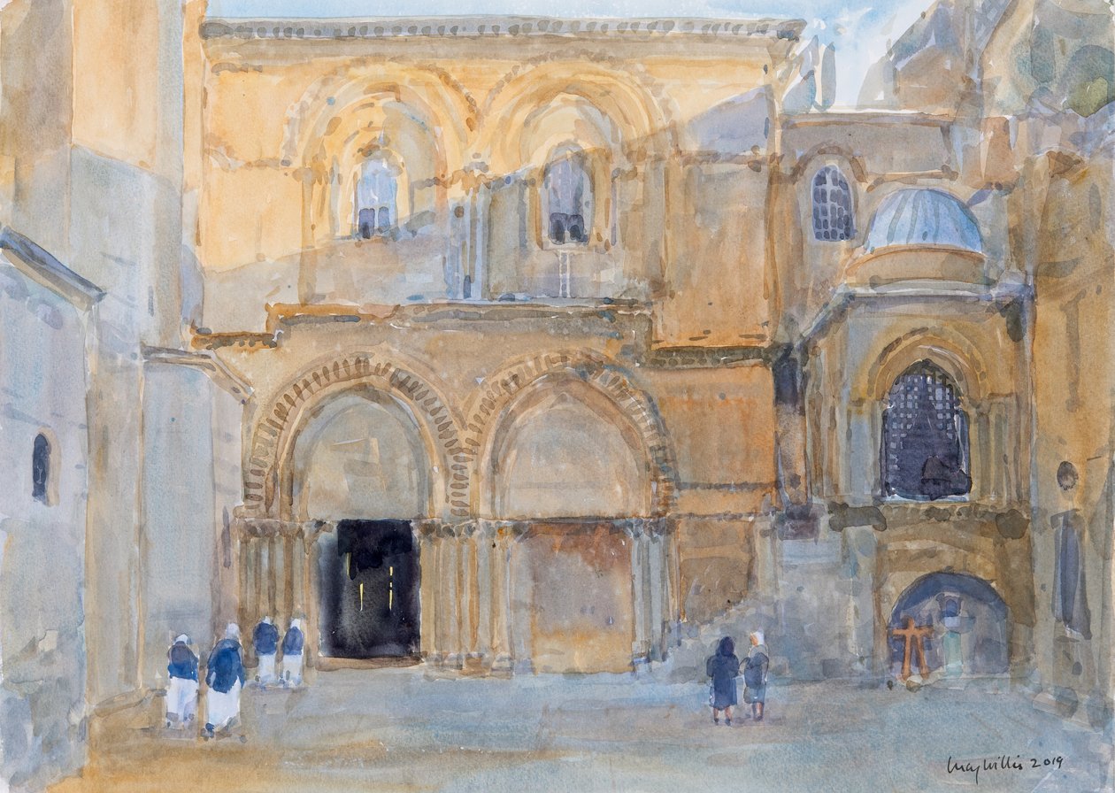 A Igreja do Santo Sepulcro ao amanhecer, Jerusalém, 2019 (w - c no papel) de Lucy Willis