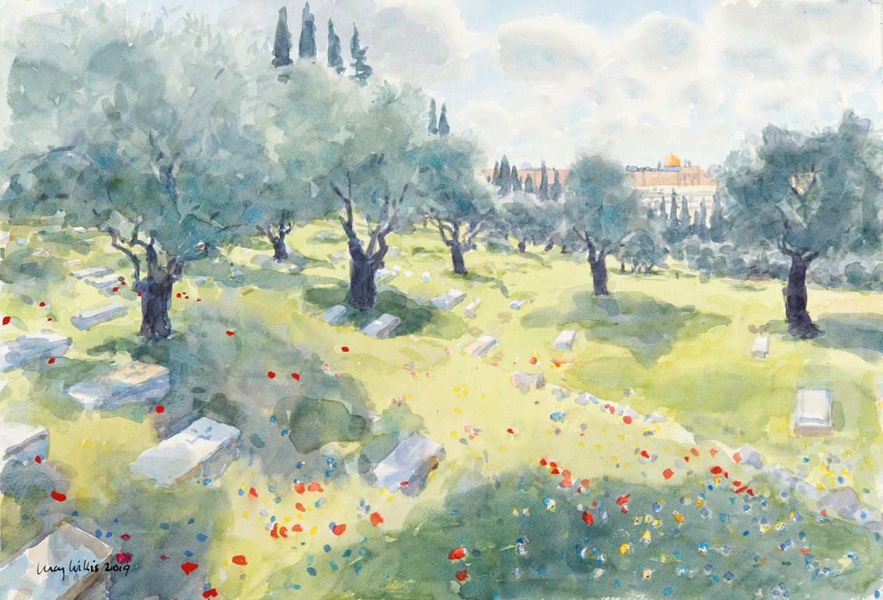 The Olive Grove (Monte do Templo do Vale do Kidron, Jerusalém), 2019 (w - c no papel) de Lucy Willis