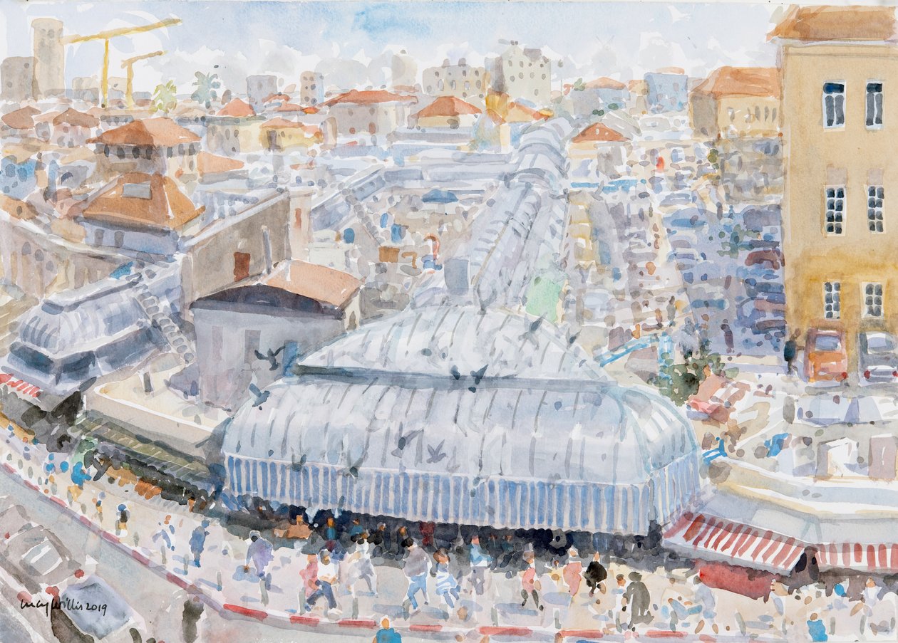 Vista da varanda, Mahane Yehuda, Jerusalém, 2019 (w - c no papel) de Lucy Willis
