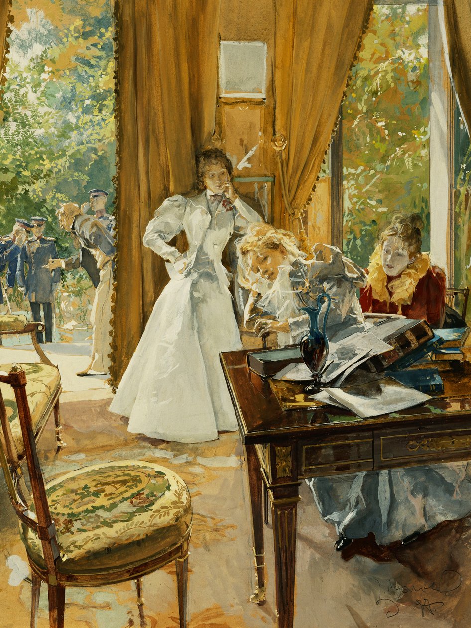 Na sala de estar, 1897 de Ludek or Ludwig Marold