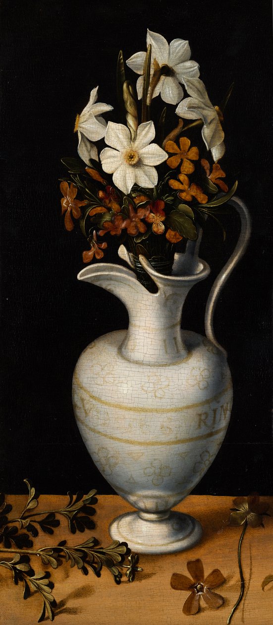 Narcisos, pervinca e violetas em um jarro de Ludger Tom the Younger Ring