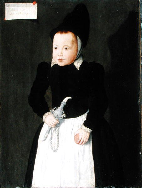 Um retrato de uma criança segurando um Rinkelbel (óleo sobre painel) de Ludger Tom the Younger Ring