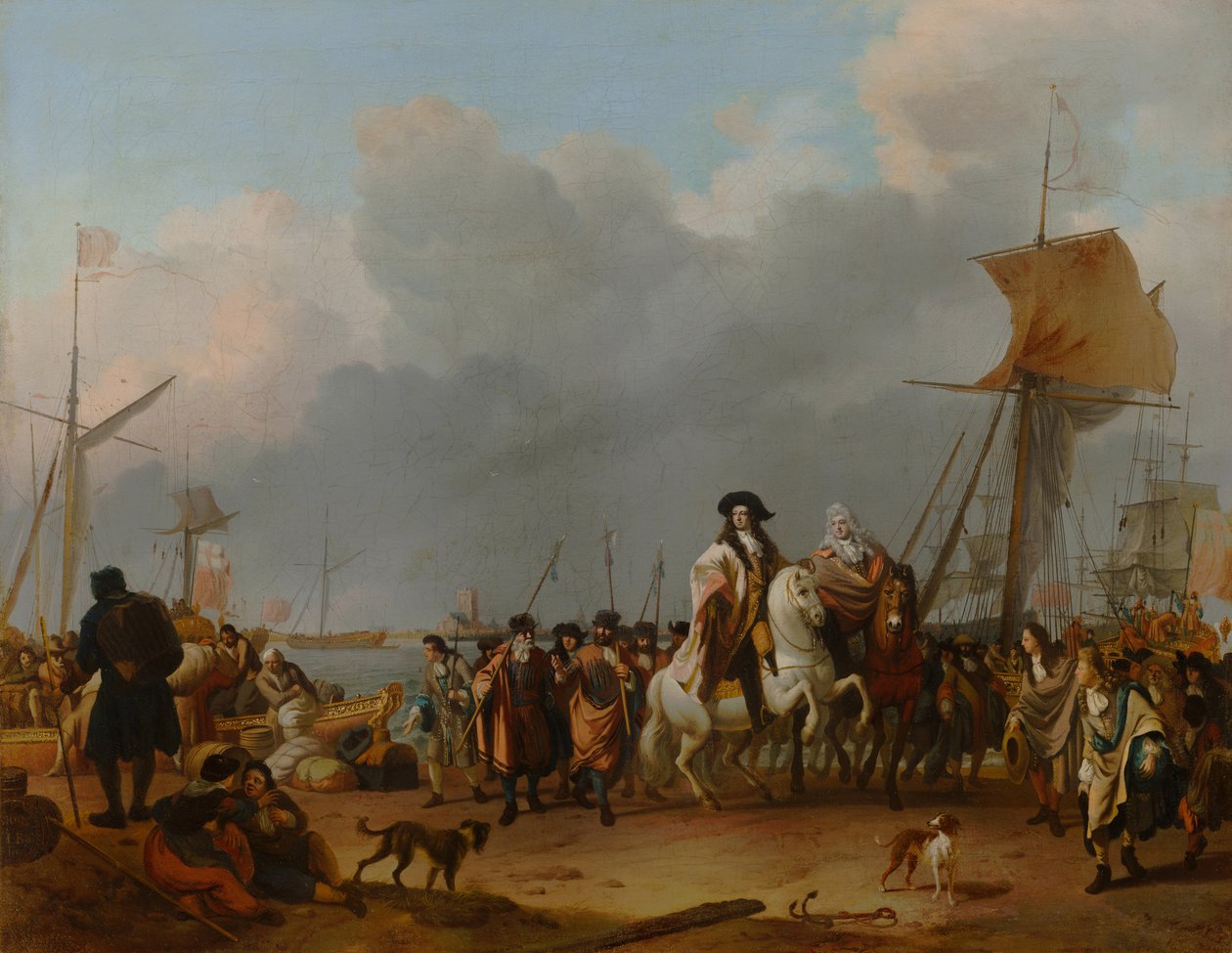 A chegada do Stadholder-King Willem III (1650-1702) no Oranjepolder em 31 de janeiro de 1691, 1692 de Ludolf Backhuysen