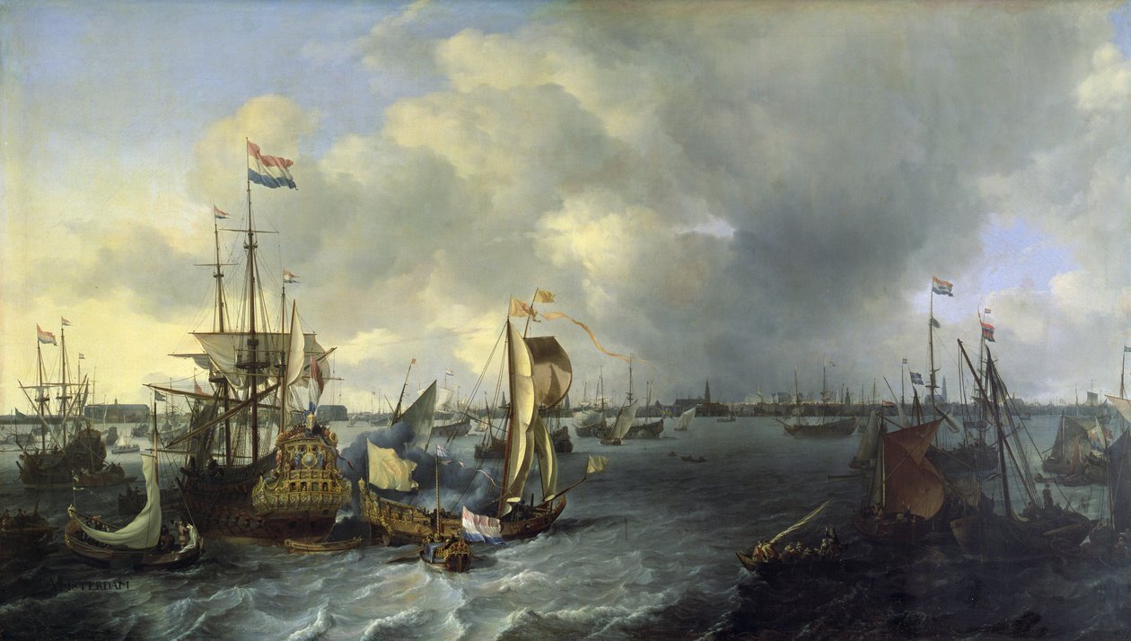 O porto de Amsterdã, vista do Ij, 1666 de Ludolf Backhuysen
