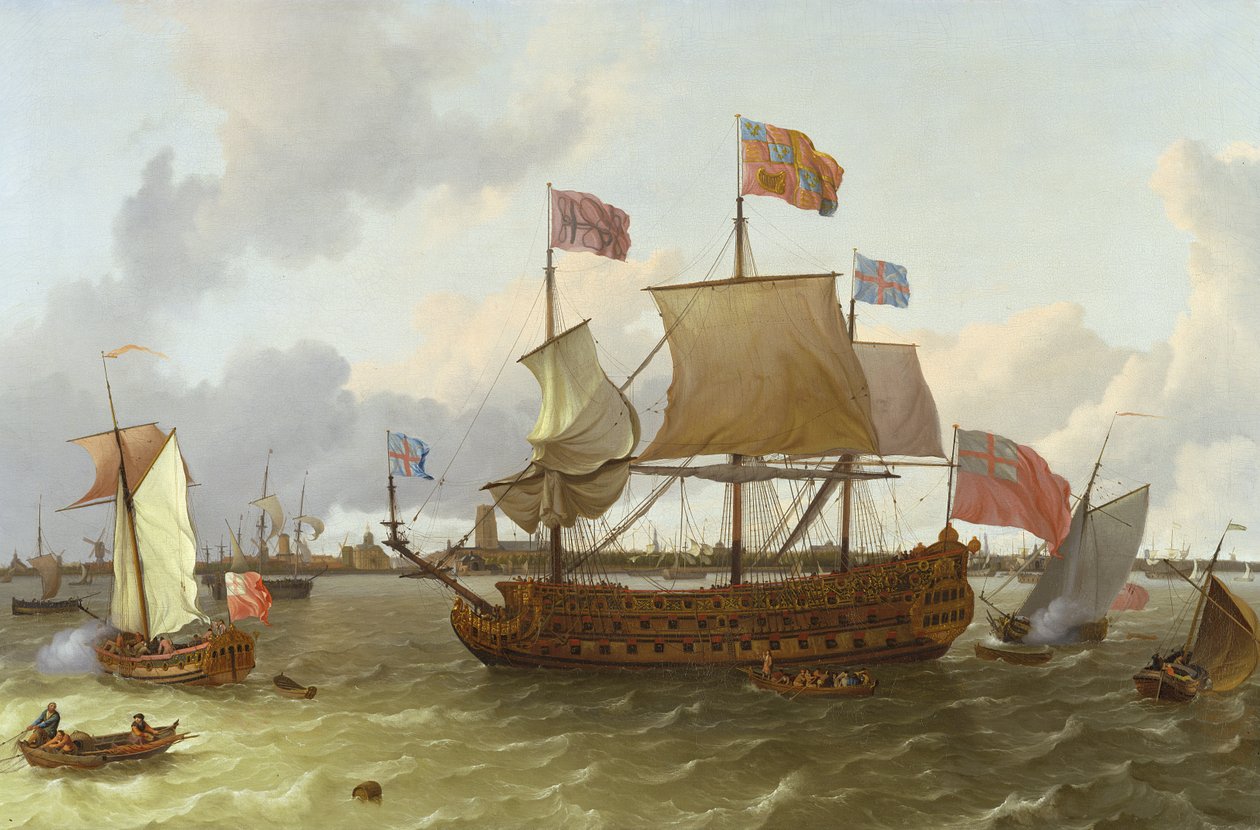 Os três mestres britânicos em Roterdão, 1698 de Ludolf Backhuysen