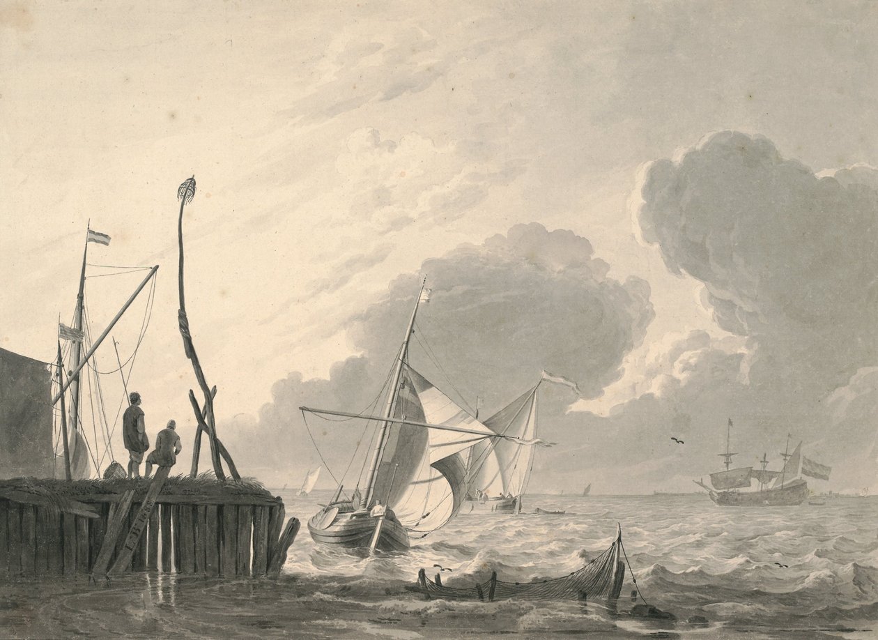 Porto no Mar em Trovoada Gathering de Ludolf Bakhuizen