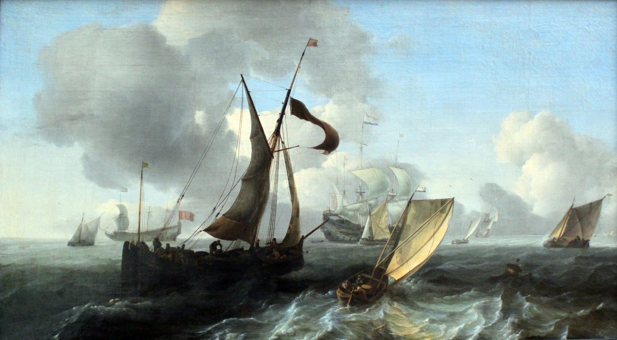 Mar em movimento fácil com navios de Ludolf Bakhuizen