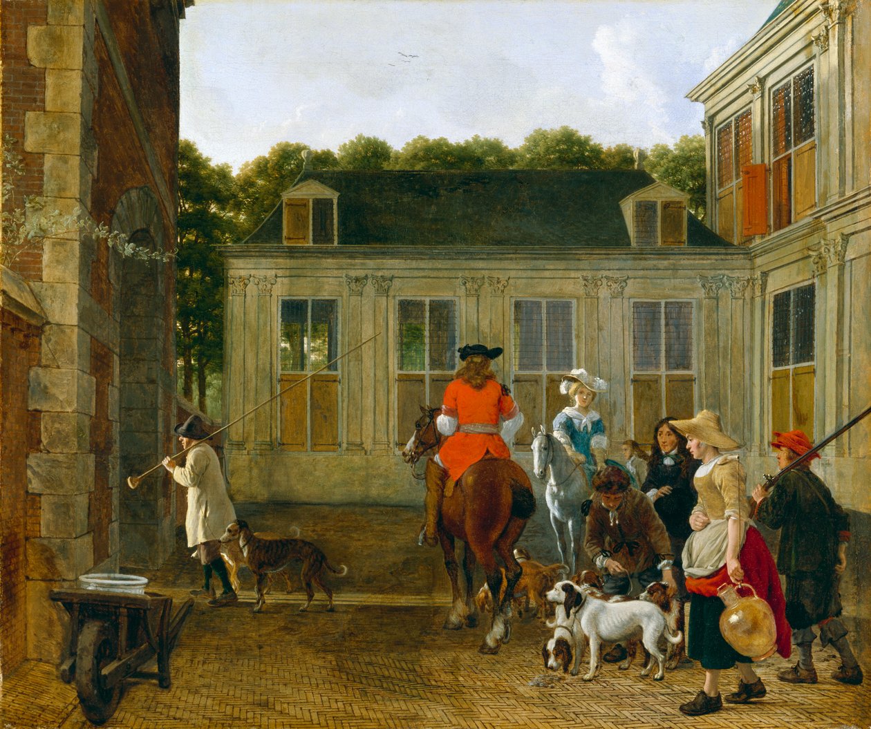 Festa de Caça no Pátio de uma Casa de Campo, c.1665 de Ludolf de Jongh