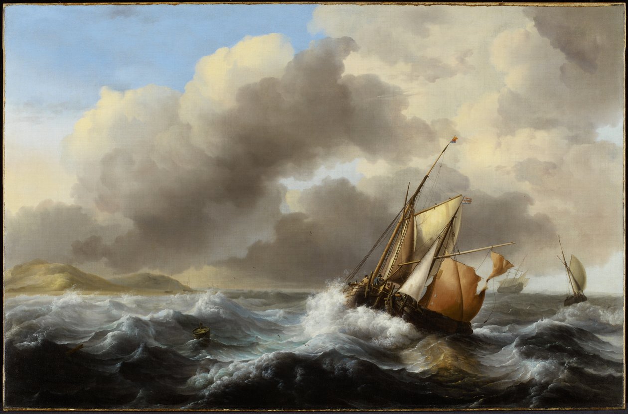 Embarcações de Pesca no Mar em um Mar Pesado, 1864 de Ludolf Backhuysen