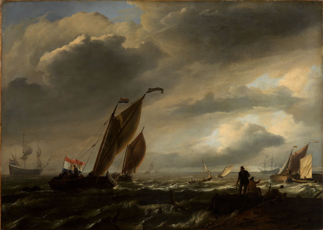 Mar ligeiramente agitado com navios de Ludolf Backhuysen