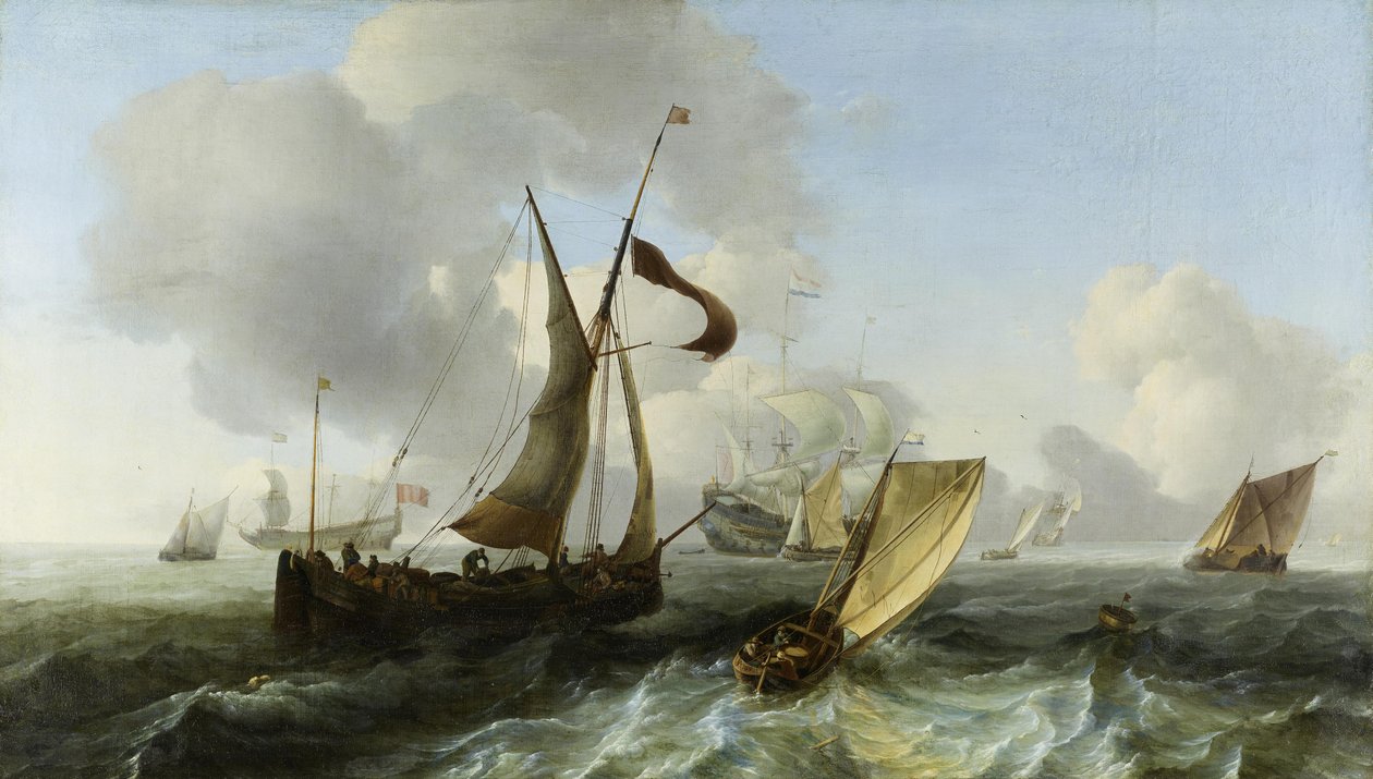 Mar ligeiramente agitado com navios de Ludolf Backhuysen