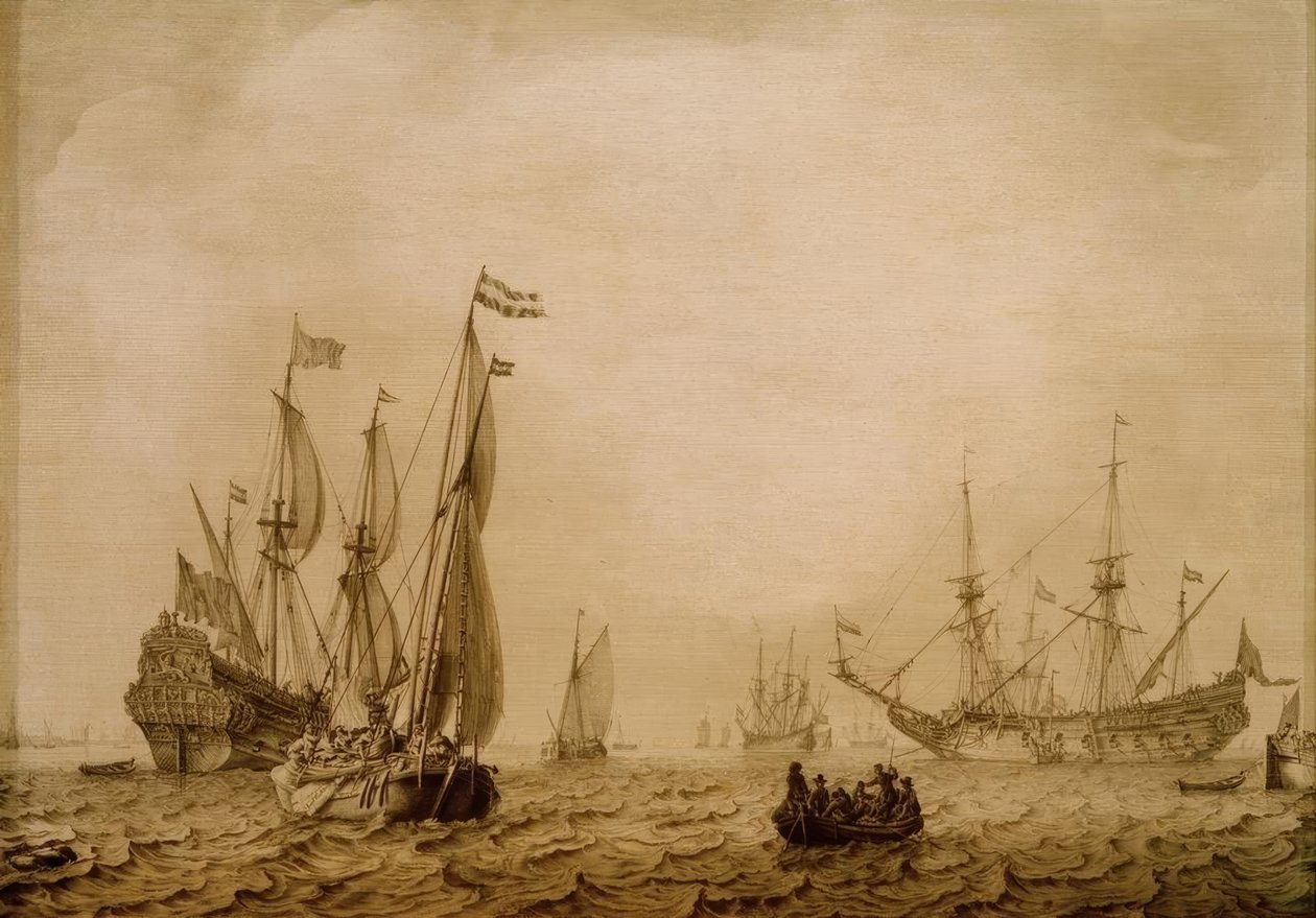 Navios no porto de Vlissingen  de Ludolf Backhuysen