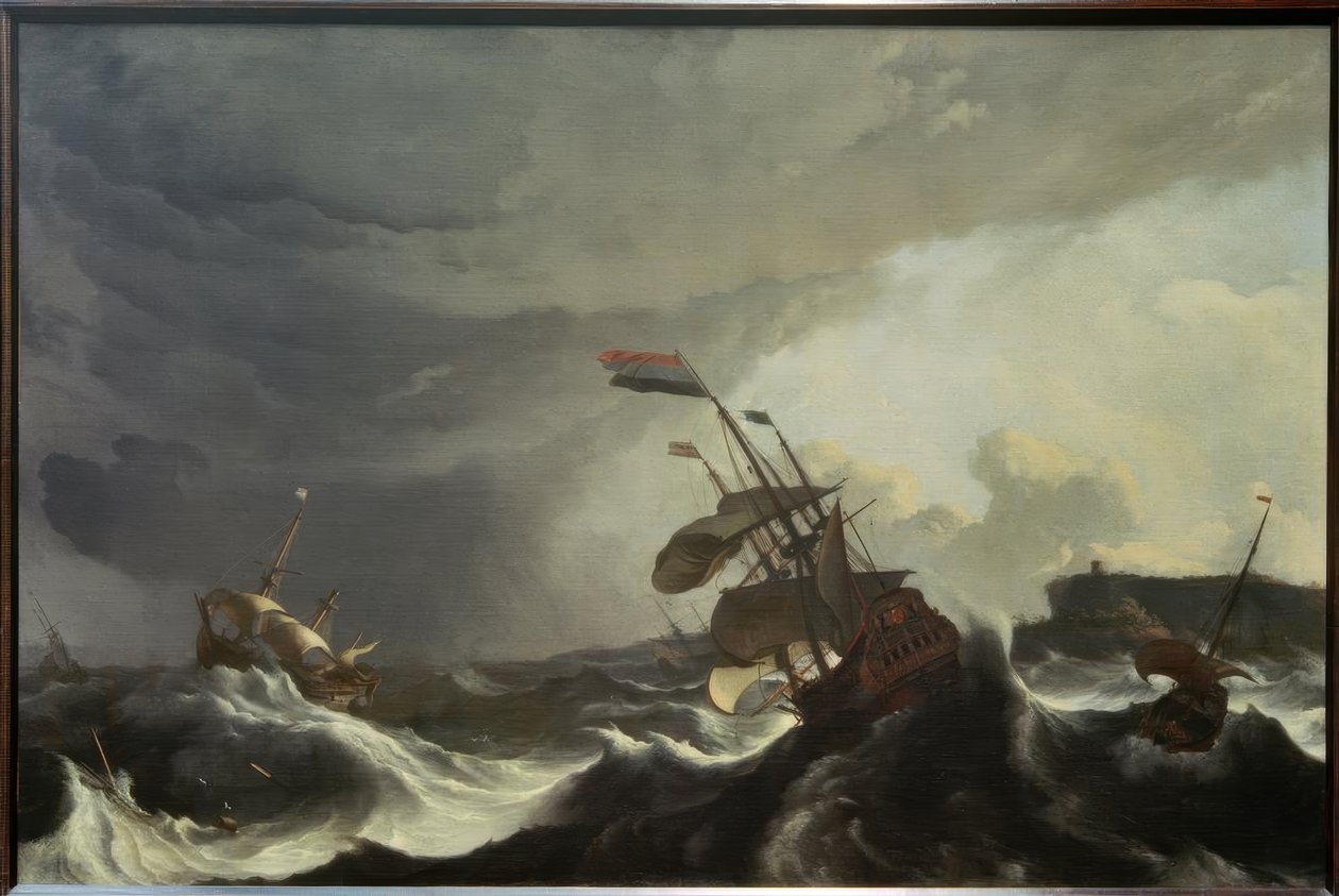 Navios em perigo durante uma forte tempestade de Ludolf Backhuysen