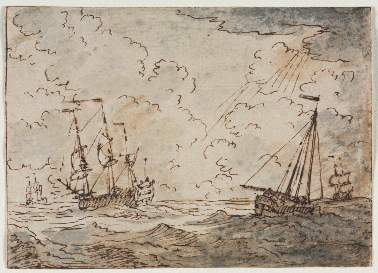 Navios no mar, século XVII. de Ludolf Backhuysen