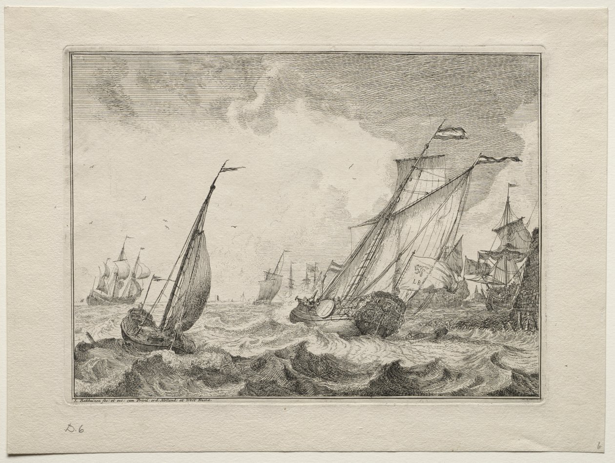 Navios em um vendaval de Ludolf Backhuysen