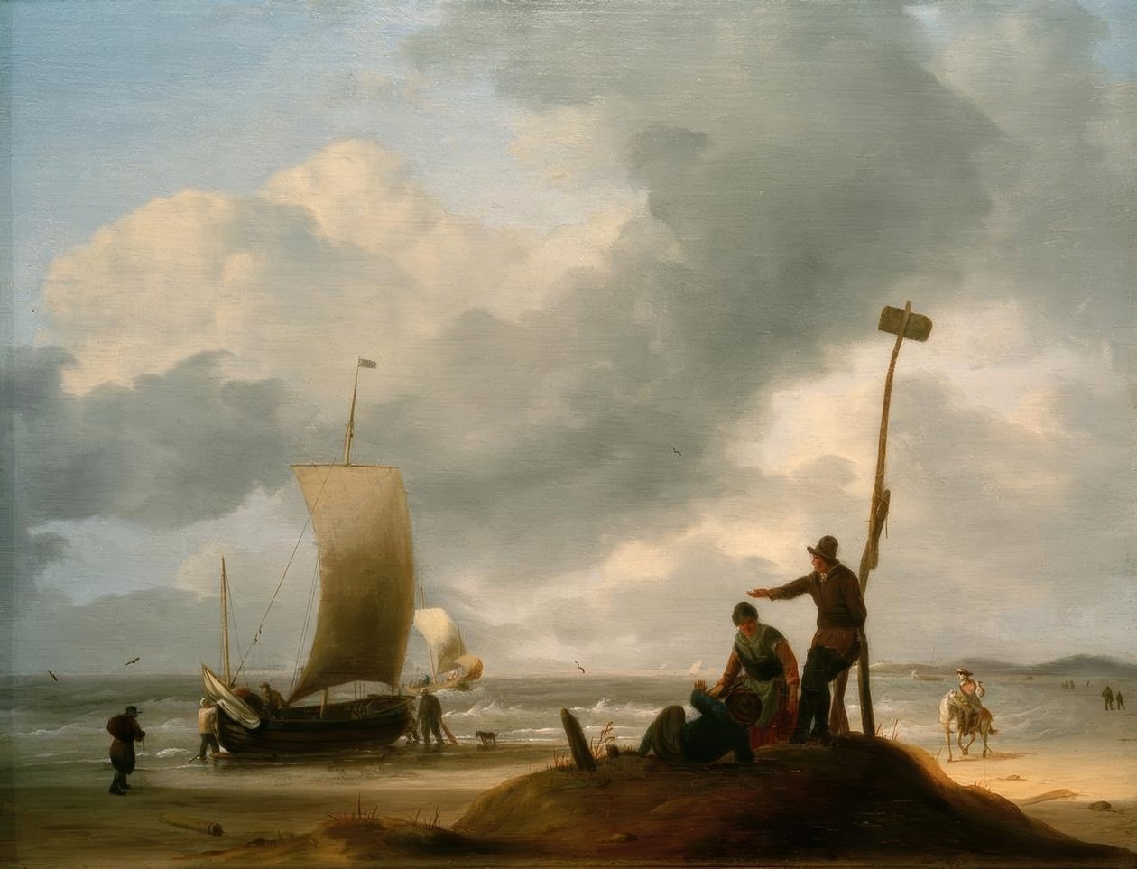 Praia com barcos de pesca de Ludolf Backhuysen