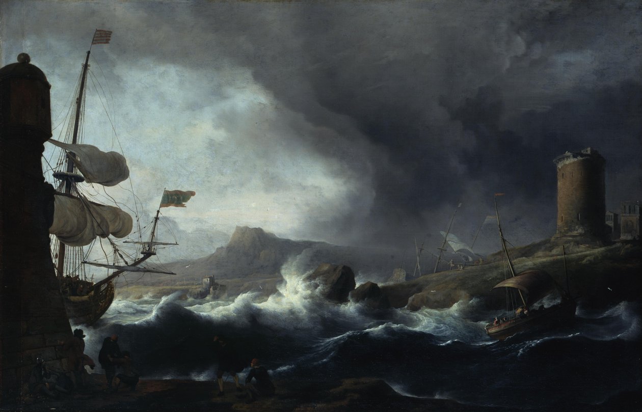 Mar tempestuoso numa costa montanhosa de Ludolf Backhuysen