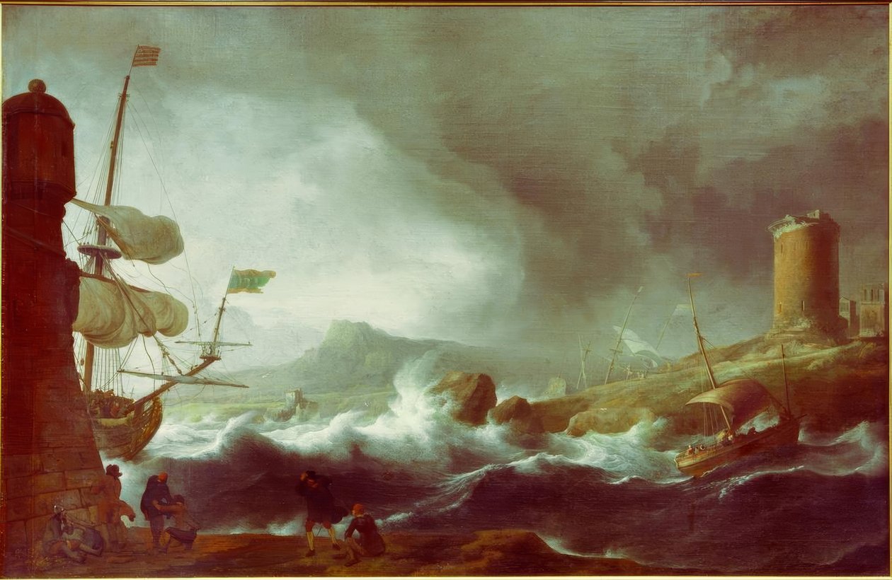 Mar tempestuoso na costa montanhosa de Ludolf Backhuysen