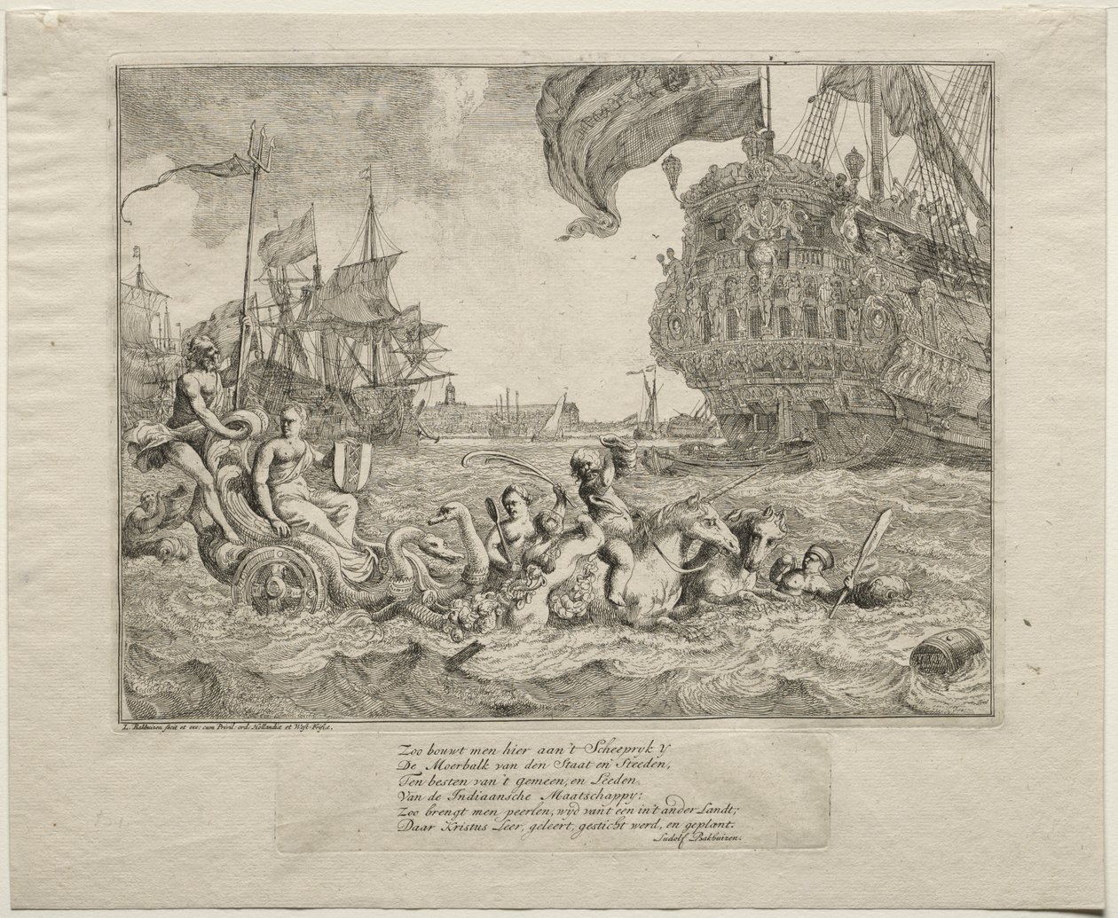A personificação de Amsterdã andando na carruagem de Netuno de Ludolf Backhuysen