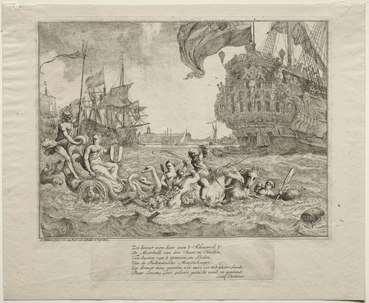 A personificação de Amsterdã andando na carruagem de Netuno, 1701. de Ludolf Backhuysen