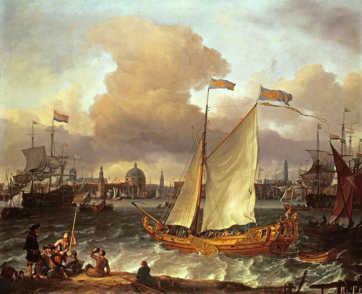 O iate sueco &39;Lejouet&39;, no porto de Amsterdã, 1674 de Ludolf Backhuysen