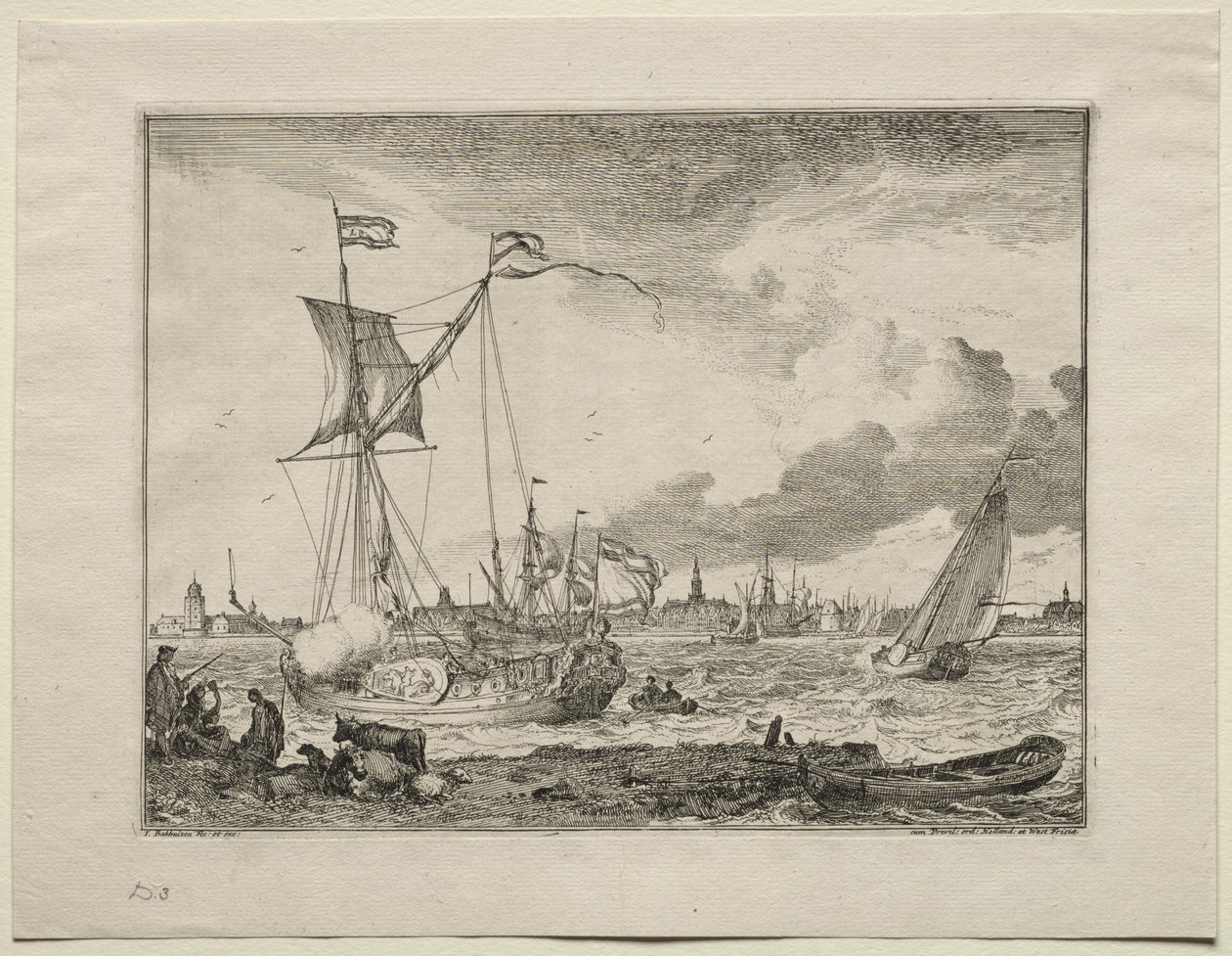 Vista de Amsterdã com navios em primeiro plano, 1701. de Ludolf Backhuysen
