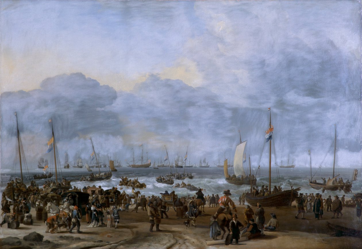 "Aterragem de Guilherme de Orange em Scheveningen", século XVII de Ludolf Backhuysen I