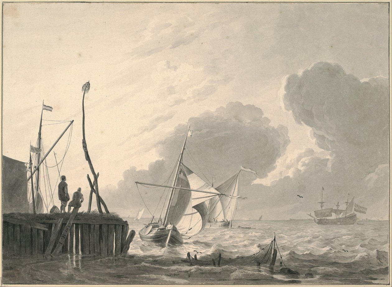 Porto no mar durante uma tempestade de Ludolf Bakhuizen