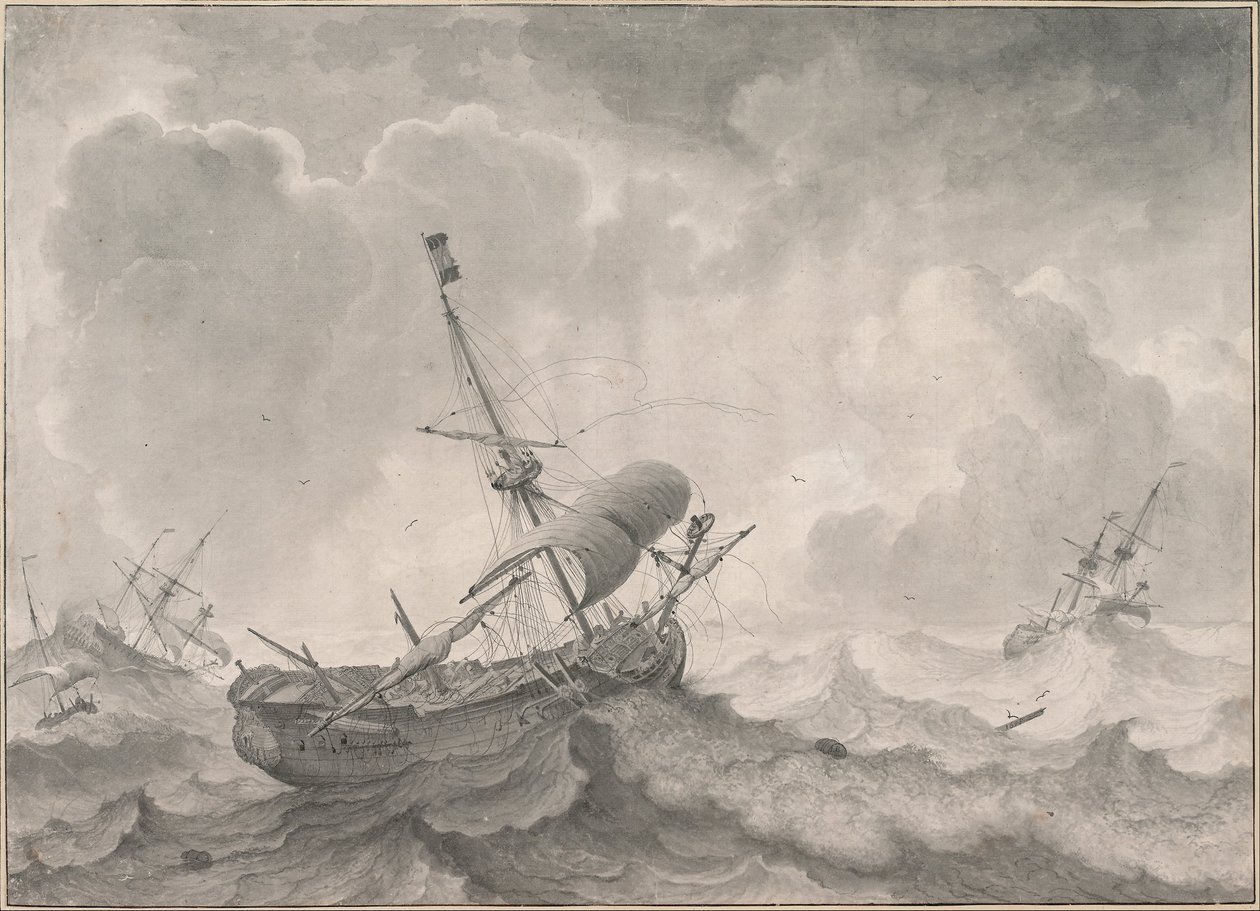 Navios num mar tempestuoso de Ludolf Bakhuizen