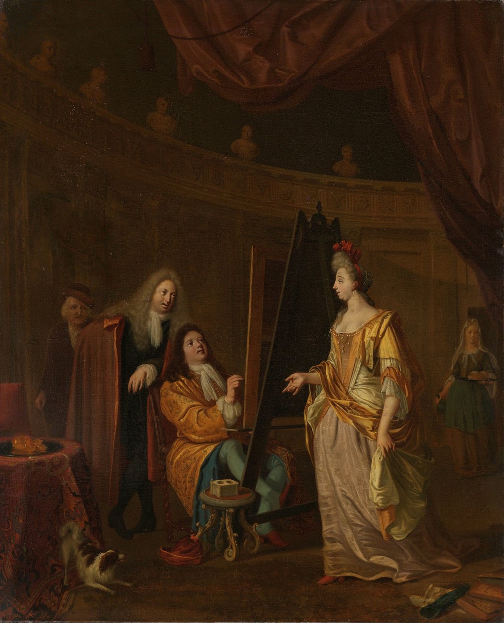 Um Artista no seu Estúdio, Pintando o Retrato de uma Senhora de Ludolf Bakhuysen