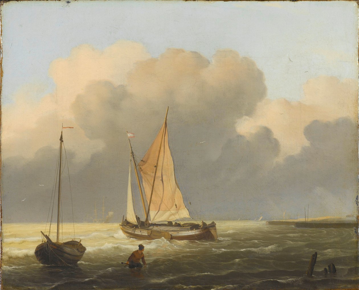 Mares ao largo da costa, com Spritsail Barge de Ludolf Bakhuysen