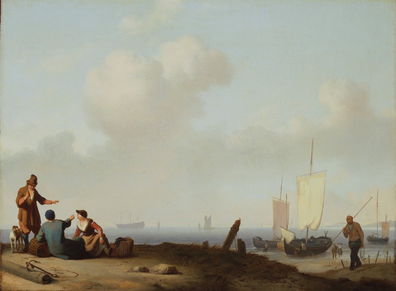 Pescador e Rosas, c.1660-1700 (óleo sobre tela assente sobre painel) de Ludolf I Backhuysen