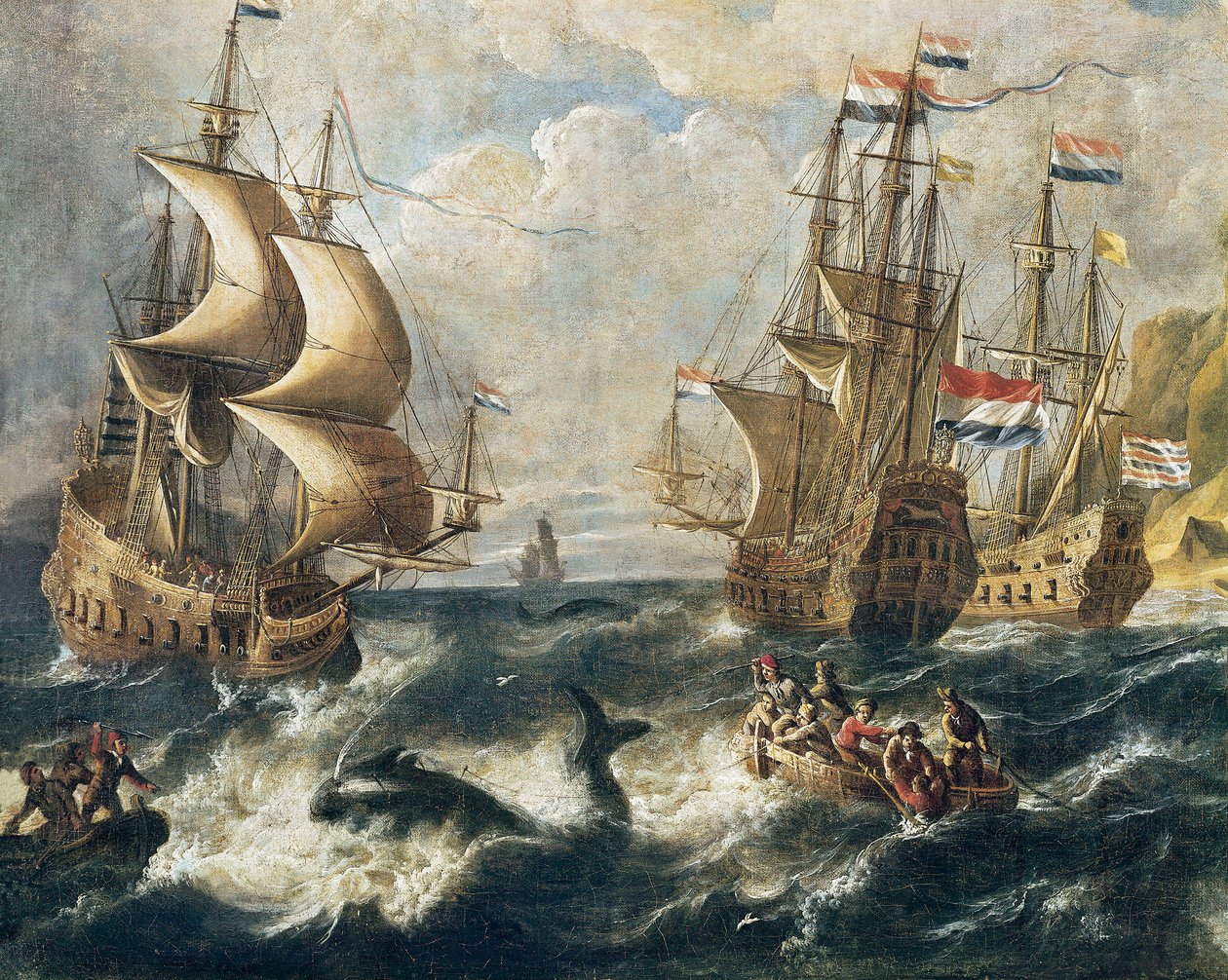 Detalhe "" Baleeira "". Pintura de Ludolf Backhuysen (1631-1708). Nancy. Museu bela-Artes. de Ludolf I Backhuysen