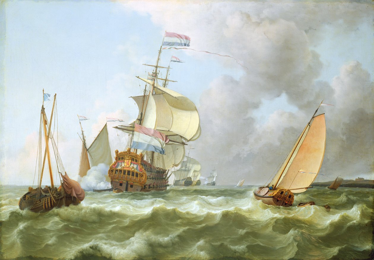O navio de guerra &39;Hollandia&39; em plena vela (óleo sobre tela) de Ludolf I Backhuysen