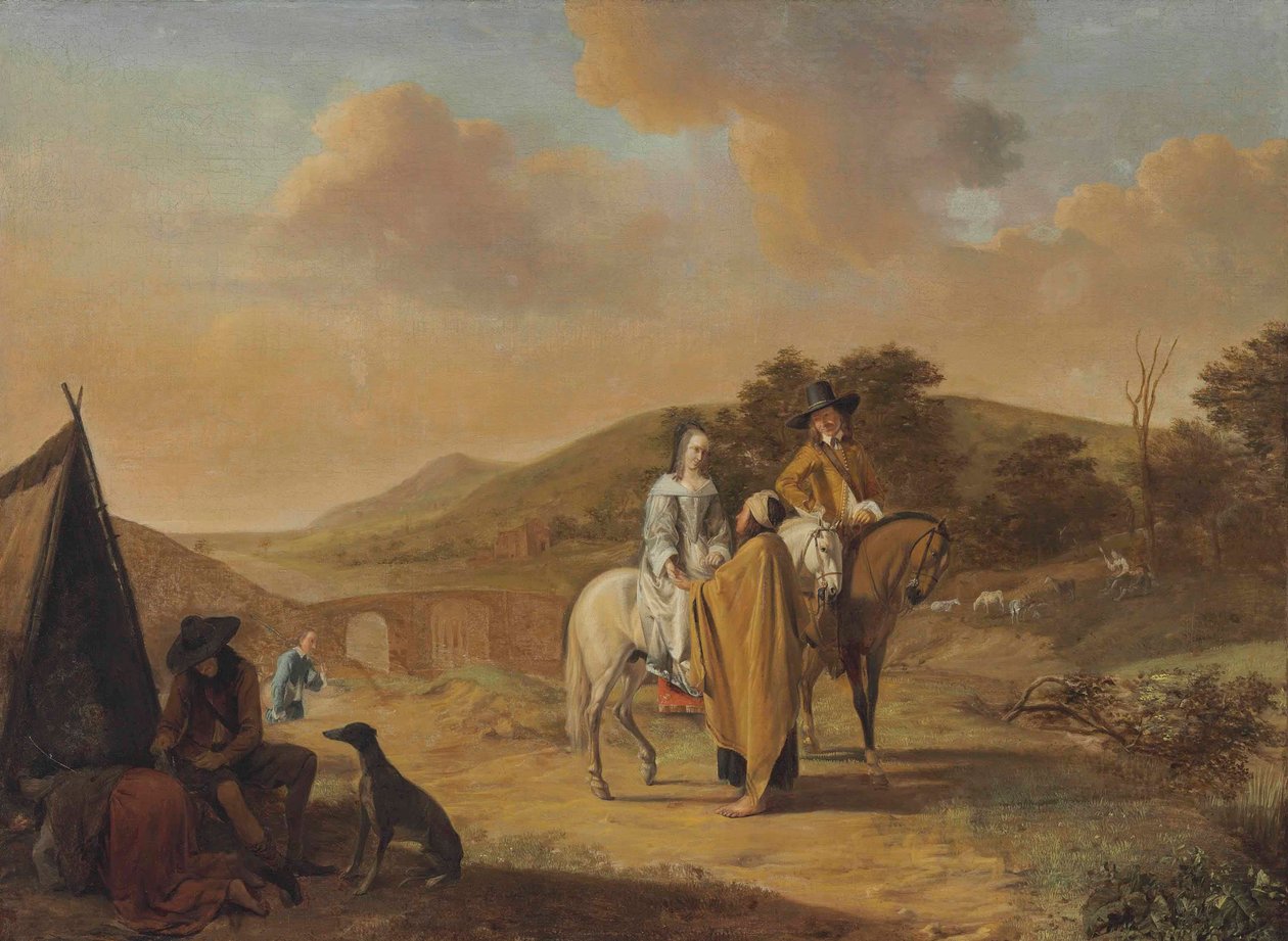 Alemão: Grande paisagem com uma cartomante A cartomante de Ludolf de Jongh