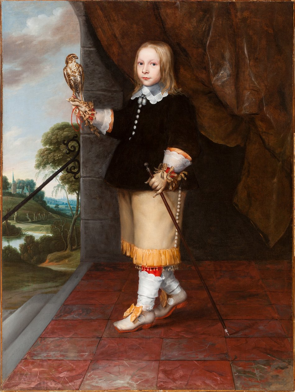 Retrato de um menino segurando um Kestrel de Ludolf de Jongh