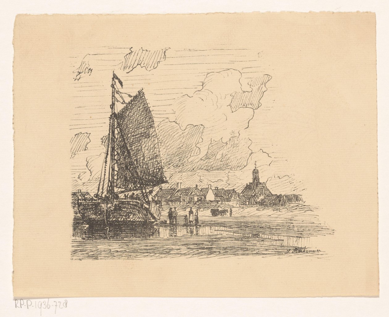 Batelão na praia em Noordwijk aan Zee de Ludolph Berkemeier (signed by artist)