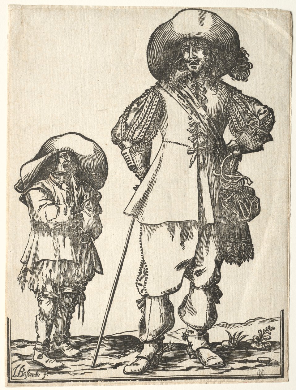 Cavalier de pé e menino mendigo. de Ludolph Büsinck