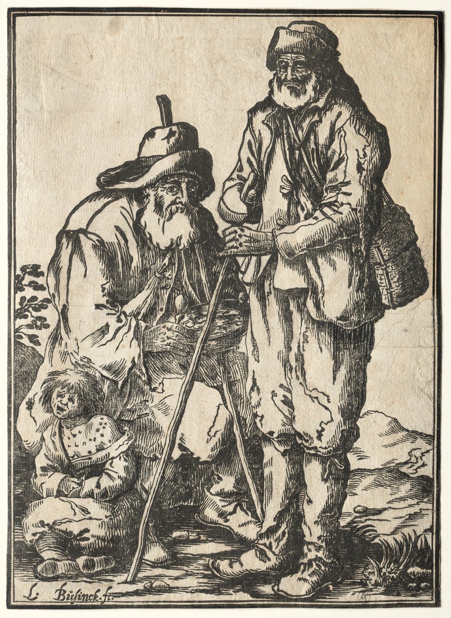 Dois mendigos e criança leprosa de Ludolph Büsinck
