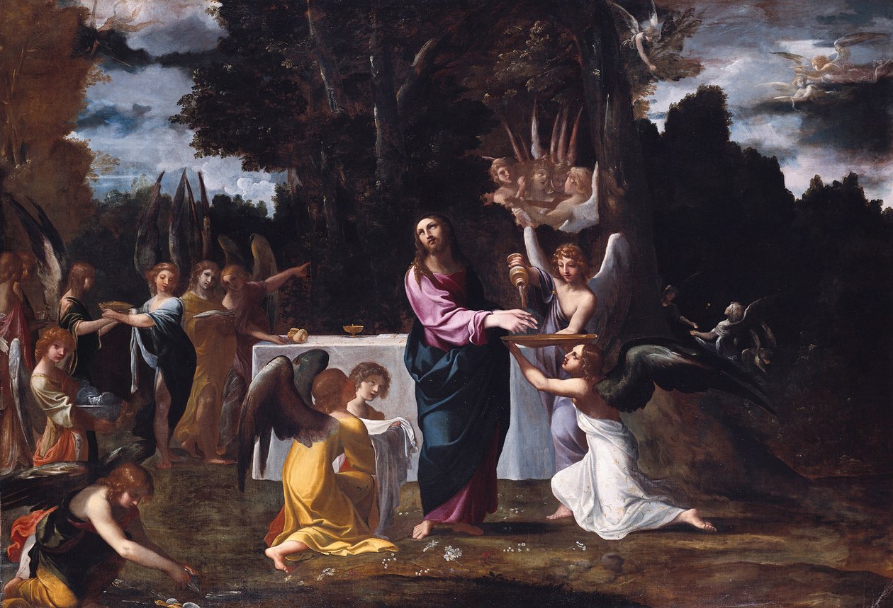 Cristo no deserto, servido por anjos de Ludovico Carracci