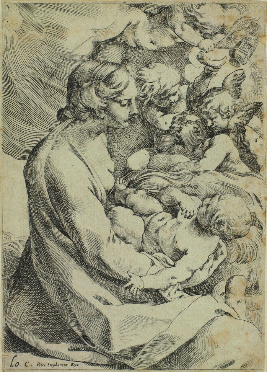 Virgem e Criança rodeada de anjos de Ludovico Carracci
