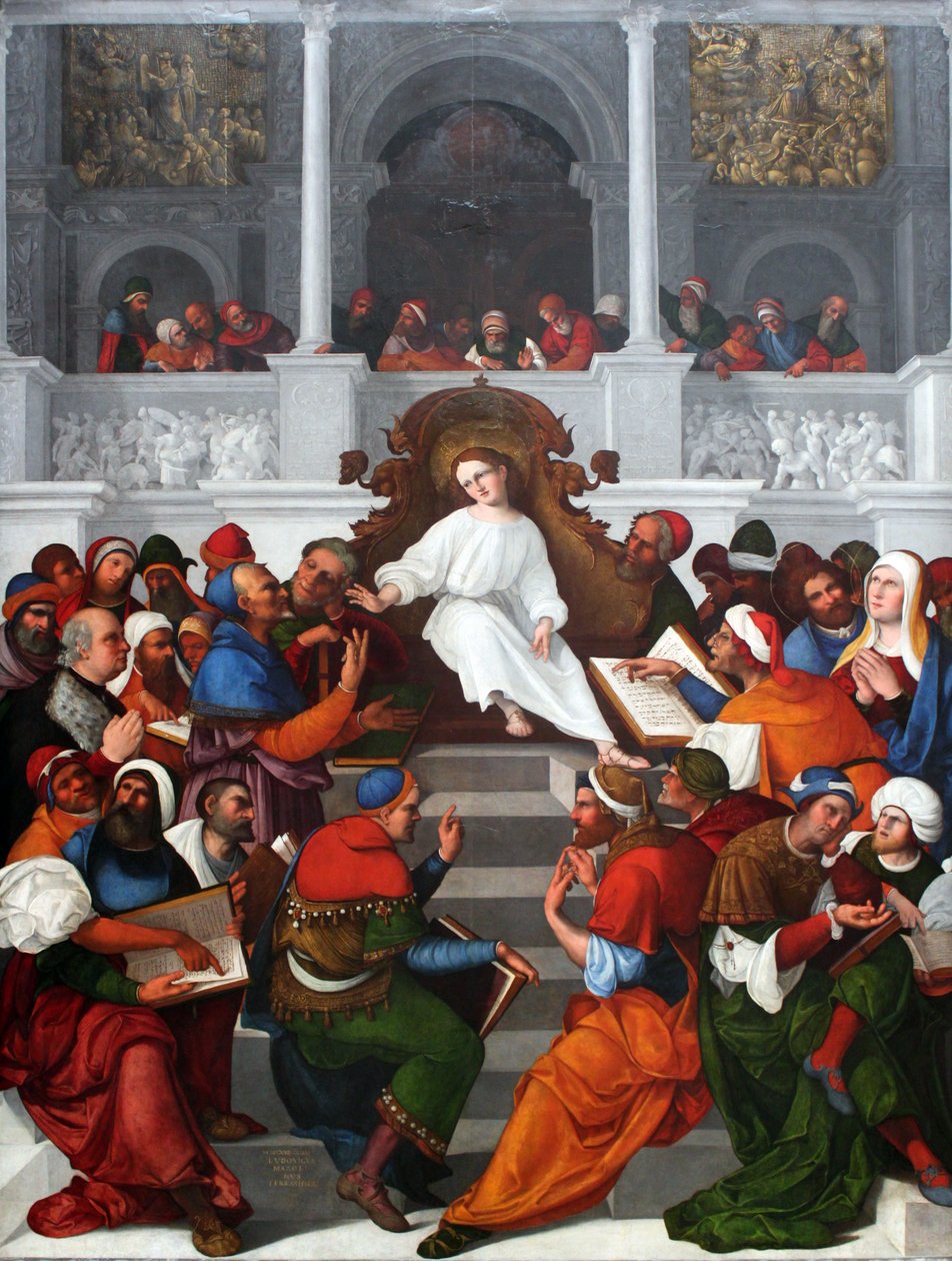 Jesus de doze anos ensinando no templo de Ludovico Mazzolino