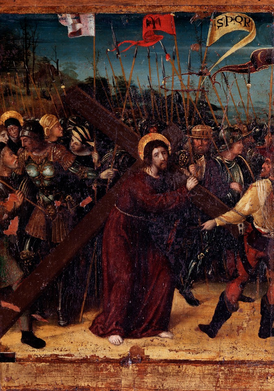 Mistérios do Rosário: Jesus Carregando a Cruz (Pintura sobre madeira de Ludovico Brea