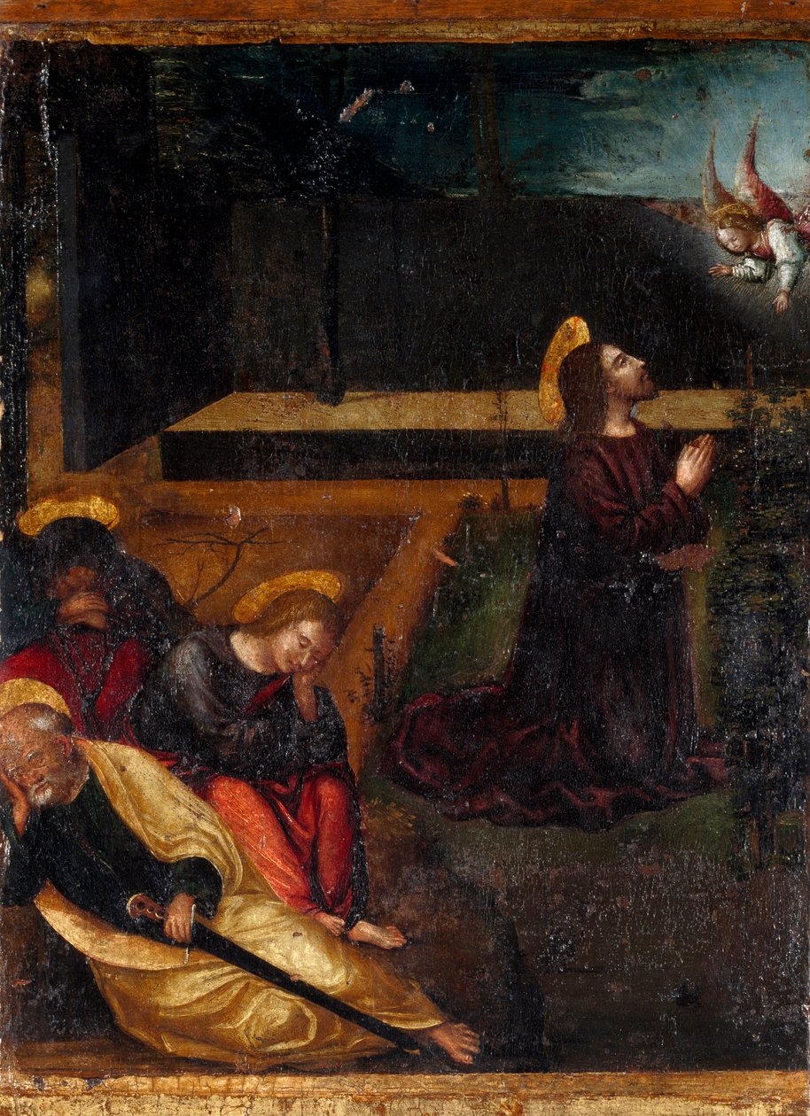 Oração no jardim das oliveiras Série dos 15 mirtilos do Rosário. Pintura em madeira de Ludovico Brea (Louis Brea) (1450-1523) 1512-1513 Taggia, Museo del Convento di San Domenico, Itália de Ludovico Brea