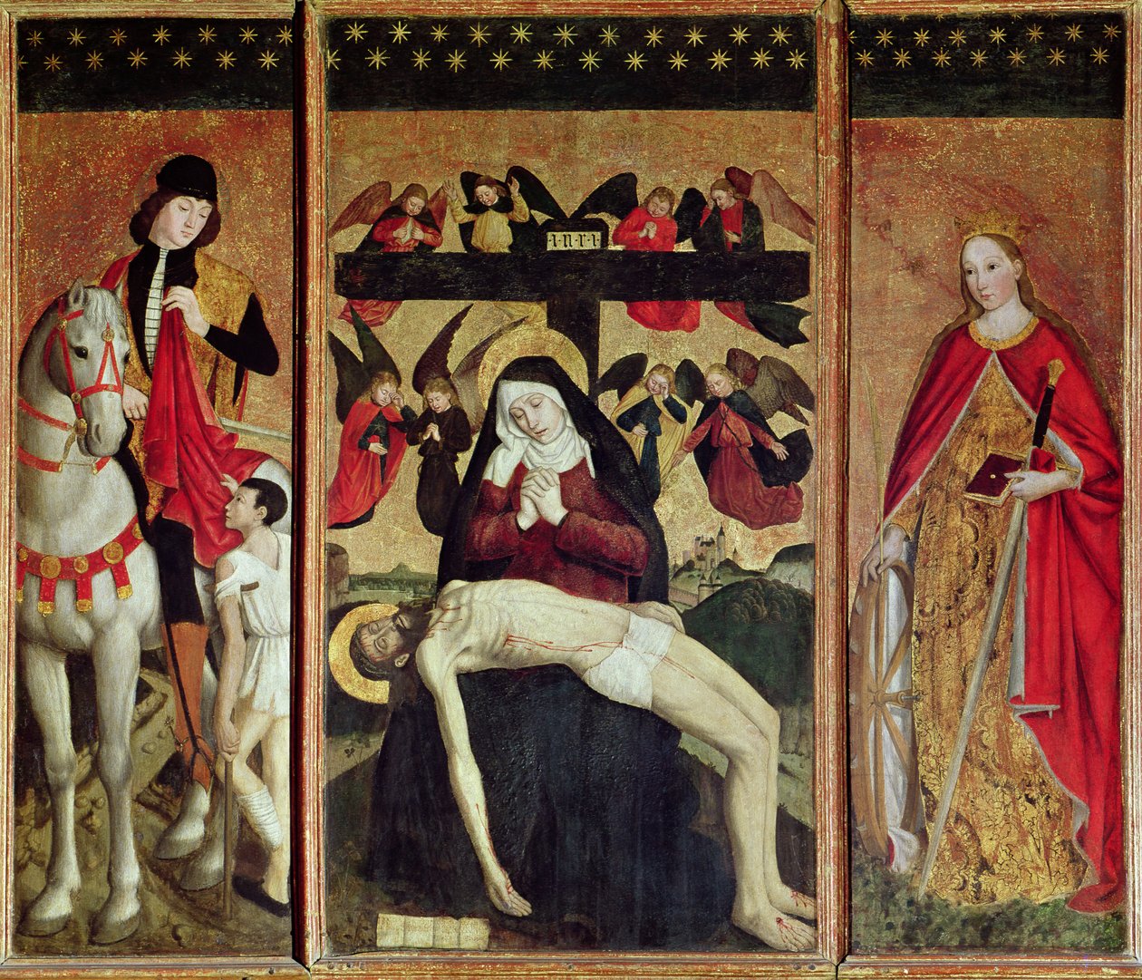 Tríptico representando Pieta entre São Martinho e Santa Catarina, 1475 de Ludovico Brea