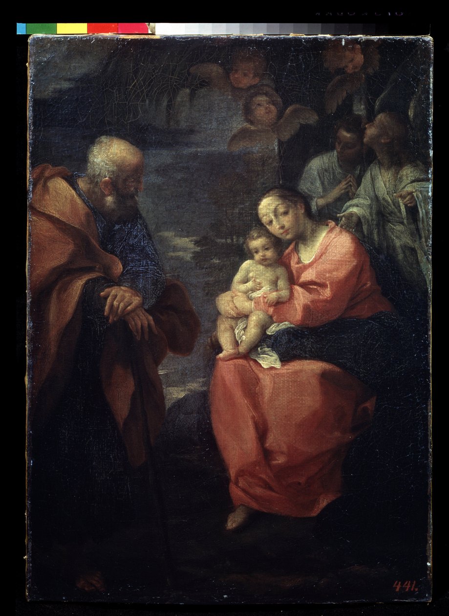 ""A Sagrada Família Descanse na Fuga para o Egito"" (A Sagrada Família sob uma palmeira (Descanse na Fuga para o Egito)) Pintura de Ludovico Carracci (Ludovic Carracci de Ludovico Carracci